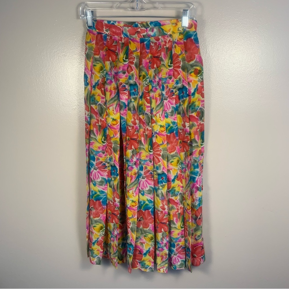 VTG Albert Nipon Boutique 100% Silk Pleated Floral Midi Skirt - Picture 11 of 11